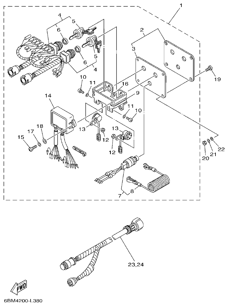 Yamaha F150FET, FL150FET SWITCH & PANEL 2 parts diagram